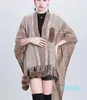 Bufandas Color Otoño Criss Cross Cloak Punto Multipropósito Poncho Cappa Mujeres Bola de piel suelta Streetwear Pompón a rayas Mantón Prendas de punto