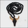 Pendant Necklaces New Bohemian Tauren Cow Pendant Bl Head Necklace Long Chain Gold Horn Stylish Women Men Fashion Jewelry Gift Drop De Dheci