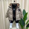 Down Coat Boys' Winter Cotton Coat 2023 New Children's Thickened Down Cotton Coat Jacket Top Trendy Baby Hooded Mid length Cotton Coat Q231205