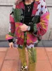 Giacche da donna Bomber casual stampato per donna Scollo a V Manica lunga Cerniera frontale in metallo Giacca ampia Streetwear Capispalla vintage