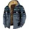 Hoodies masculinos 2023 inverno tribal estampas gráficas clássico casual com capuz zip-up jaqueta de lã outerwear férias roupas