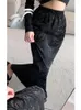 Jupes Femmes Noir PU Cuir Midi Jupe Vintage Imprimé Plissé Taille Haute Élastique Slim Fit Queue De Poisson