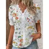 Blusas femininas camisas elegante blusa impressa manga curta 2023 verão escritório ladyv pescoço renda painel camisa sxxl 231204