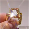 Solitaire Ring Square Cyrstal Förlovningsring Kvinnor Champagne Big Zircon Rings för vintage smycken Goldyellow Drop Delivery Syckel RI DH47Q