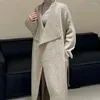 Women's Trench Coats Superaen Knitted Design Big Lapel Long Cardigan 2023 Autumn Winter Płaszcz Sweter