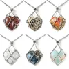 Pendanthalsband 5st Design Heart Stone Cage Halsband Holder Net Metal Chain Collecting rostfritt stål Justerbara kopparsmycken