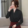 Women's Blouses Shirts Jielur Womens Tops Solid Color White Satin Blouse Office Shirt Blusas Sleeveles Black Female 231204