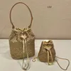 Embellished Satin Mini Pouch Bag Dazzling Design Enameled Metal Triangle All Over Crystals Luxury Woman Bucket Crossbody Shoulder Bags Purses