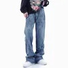 Mens Jeans Cyber ​​Y2K Patch broderi Vintage grå baggy byxor för män kläder rak kvinnor hip hop denim byxor ropa hombre 231204