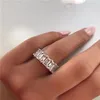 Кольцо Eternity Band Promise, стерлинговое серебро 925 пробы, изумрудная огранка, 5A, эффектное обручальное кольцо с камнем Cz, кольца для женщин, вечерние ювелирные изделия293I