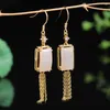 Dangle Earrings Natural White Jade Ear Nails 925 Silver-encrusted Pendant With Certificate