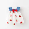 Abiti da ragazza Bmnmsl Infantile Neonate Abito da principessa Ciliegia Ricamo Maglia Patchwork Denim Ruffles Senza maniche Carino Bowknot Tutù di tulle