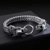 Presentes de Natal Cristais 316L fundição de aço inoxidável Figaro link Chain bracelet double Skull End bangle bracelet mens boy jóias silv319D