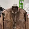 Damenjacken American Retro PU Leder Oansatz Jacke Herbst Braun Lose Lässige High Street Motorrad Männer Tops Männliche Kleidung