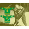 Aangepaste GROENE USHL GORDIE HOWE 9 OMAHA AK-SAR-BEN RIDDERS HOME HOCKEY JERSEY NIEUWE Top gestikt S-M-L-XL-XXL-3XL-4XL-5XL-6XL