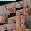 Bandringar Fashion Crystal Green Zircon Heart Shaped Wedding Rings for Women Rose Gold Elegant Engagement Jewelry Gift Drop Delivery J DHN0Z