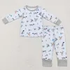 Kläder set grossist western boutique outfits baby pojkar flickor kläder duck hund rådare pläd spets ljusblå långärmad byxdräkt 231204