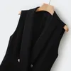 Kvinnors västar #5117 Spring Autumn Black Blazer väst tvivelbröt midja utslagen ärmlös jacka Slim Fit Office Vest Women 231204