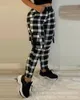 Leggings femininas moda calça cargo xadrez preta para mulheres