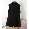 Kvinnors västar #5117 Spring Autumn Black Blazer väst tvivelbröt midja utslagen ärmlös jacka Slim Fit Office Vest Women 231204