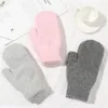 Gants à cinq doigts 1 paire de gants de cheveux de lapin double couche femme en peluche coréenne couleur unie tous les doigts hiver femmes filles doux épaissir mitaines chaudes 231205