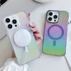 Laser Gradient Color For Magnet Wireless Charging Clear Case For iPhone 15 12 13 14 Pro Max 14Plus Luxury Magnet Hard PC Cover