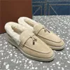 Womens Suede Snow Loafers Shoes Winter Luxurys Designer Classic Dark Navy Windy Dunes White Pink Beaver Fur Non-slip White Soles Pendants Casual Shoes 35-42