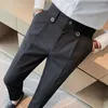 Trajes para hombres Moda Hombres Pantalones de vestir de tela sin hierro Slim Straight Negro Blanco Traje casual Hombre de negocios Pies pequeños 36