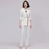 Pantalon de deux pièces pour femmes Manteau de costume 2023 Automne Blanc Royal Sister Style Casual Robe professionnelle Ensemble formel Vêtements de travail Business