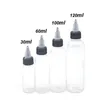 30 st 30 ml 60 ml 100 ml 120 ml plast tomt bläckflaska överallt svart mössa transparent klar flasktatuering tillbehör 220110235d