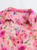 Blouses Femmes Volants Imprimé Floral Satin Femmes 2023 Automne Col Rabattu À Manches Longues Chemisier Lâche Élégant Chemises Décontractées Femmes Tops