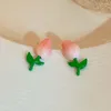 Stud Earrings U-Magical Temperament Pink Tulips Spray Flower Earing For Women Fantasy Green Plant Metal Party Earring Jewelry Accessories