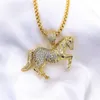 Ketten Damen Hip Hop Iced Out Galoppierendes Pferd Anhänger Halskette Tierliebhaber Geburtstagsgeschenk Mode zierlicher Schmuck