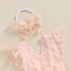 Girl Dresses Listenwind Baby Girls Rompers Dress 3D Flower Sleeve Back Tie-Up Layered Tulle Skirt Hem Toddler Bodysuits With Headband