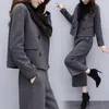 Dwuczęściowe spodnie kobiet jesienne zimowe kobiety wełniane tweed blazer 2 elegancka kurtka spodni stroje wysokiej talii.