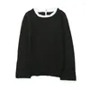 Women's Sweaters Shi Ying Black Ruffled Round Neck Knitted Sweater Casual Slim Fit Underlay 272230