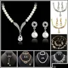 Earrings Necklace Bridesmaid Jewelry Set For Wedding Crystal Rhinestone Tear Drop-Shaped Fashion Pearl Pendants Earring Party Drop Dh1Br