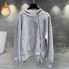 Erkek Hoodies kış kalınlaşmış kadife kişiselleştirilmiş diyagonal fermuarlı kapüşonlu sweatshirt moda gevşek rahat cadde erkek kıyafetleri