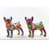 Decorative Objects Colorful Standing Graffiti Bulldog Statue Water Transfer Printing Resin Dog Crafts Home Wine Cabinet Office Desktop Decoration 231204