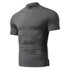 Costumes pour hommes A2966 Hommes Mince T-shirt Couleur Unie Col Haut Col Roulé Manches Courtes Streetwear Fitness Vêtements De Sport 2023 Loisirs