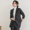 Calças femininas de duas peças 2023 outono inverno mulheres terno blazer e xadrez conjunto estilo coreano escritório senhora mulheres 2 outfit 231204