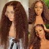 Synthetic Wigs 13 x 4 Chocolate Brown Lace Front Wig Deep Wave HD Pre Picked Colorful Curled Human Hair 231205