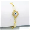 Braccialetti con ciondoli Placcato oro reale Cz Fatima Mano Evil Eye Fascino Bracciale a catena in rame Gioielli per uomo Bracciali gioielli con consegna di goccia Dha36