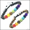 Bracelets de charme 7 Chakra Bracelet Hommes Lava Noire Guérison Nce Perles Différentes Couleurs Bracelets Pour Femmes Reiki Bouddha Prière Naturel Ston Dhyzk