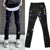 Splash-Ink Diamond 2023 Frühlings- und Herbst-Herrenjeans, gewaschen, um alte Löcher zu machen, High Street Network, rote, schlanke, hochelastische Freizeithose 41