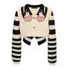 Women's Sweaters Pull cardigan en tricot a manches longues pour femmes pulls rayes tricots elegants mode chic dessin anime brode printemps 2024 231205