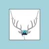 Pendant Necklaces Rhinestone Crystal Necklace Christmas Deer Pendants Necklaces Boho Antler Horn Animal Drop Delivery Jewelry Necklace Dh4Wl