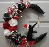 Decorative Flowers Wreaths Christmas Wreath Door Hanging Wall Decoration Pendant Moon Shaped Cat Is Wearing A Hat Garland Dried Flower Party 231205