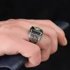 Pierścienie ślubne vintage tureckie sygnetowe pierścionek dla mężczyzn Kobiety zabytkowe srebrny kolor rzeźbiony orła Zielona Zielona Lokomotywa Punk 231205
