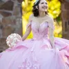 Funkelndes rosafarbenes Prinzessin-Quinceanera-Kleid, Ballkleid, Applikationen, Spitze, Kristalle, Perlen, schulterfrei, süßes 15. Kleid, Abschlussball, Schnürung